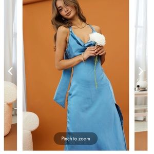 NWT Champagne Showers Halterneck Slip Midi Dress In Midnight Blue Size Small